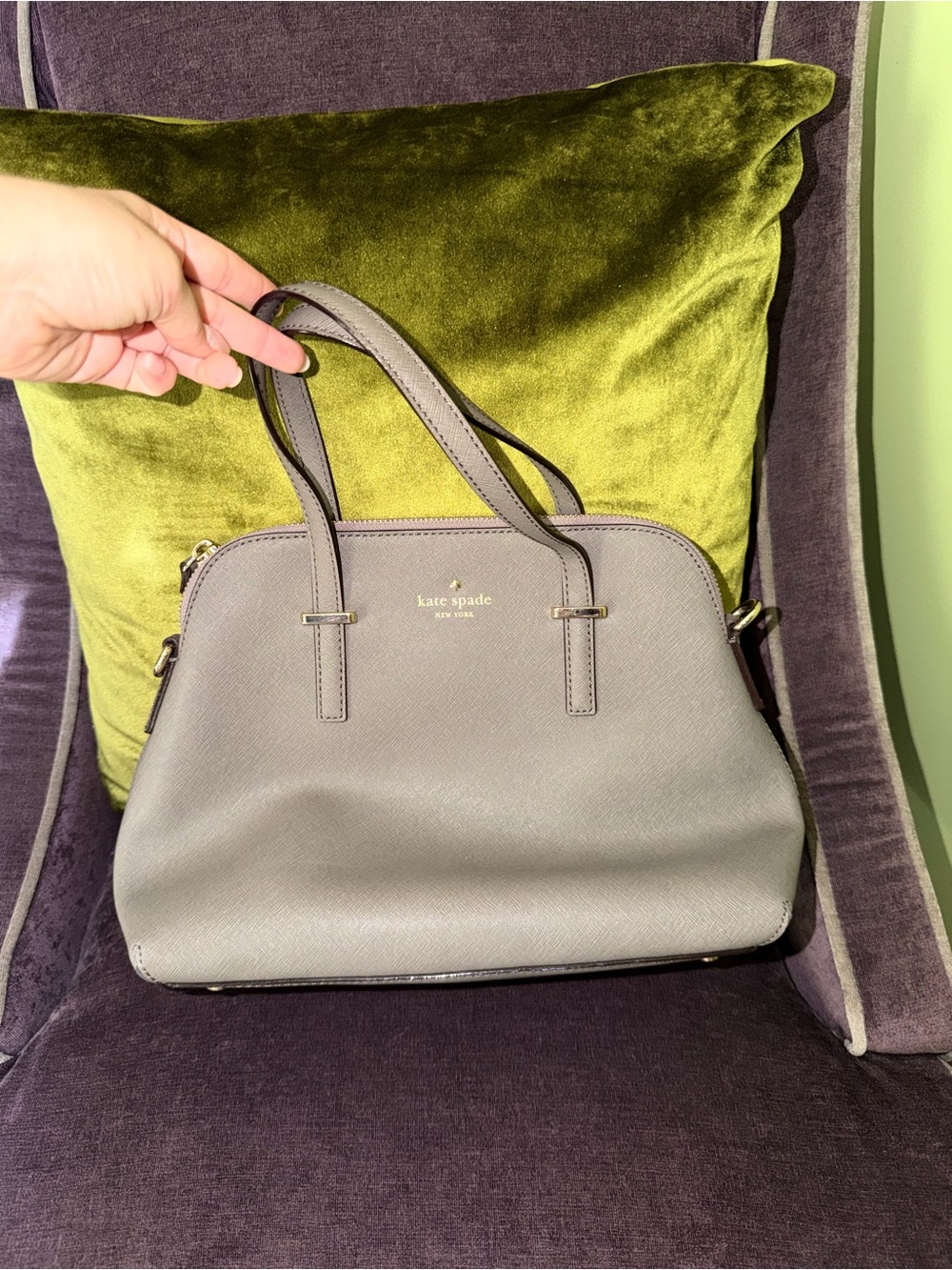 kate spade gray dome satchel with gold logo